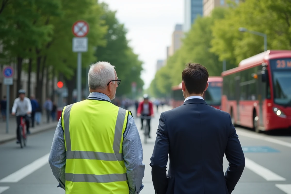 Agent de transport urbain observant la ville avec un officiel