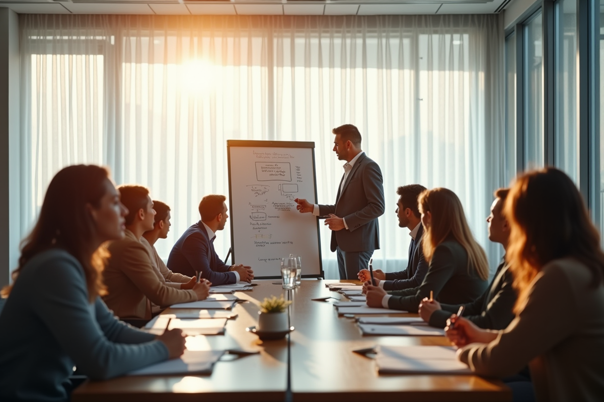 Groupe de participants lors d un atelier en salle lumineuse