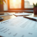 Bulletin de salaire ouvert sur un bureau avec stylo et calculatrice