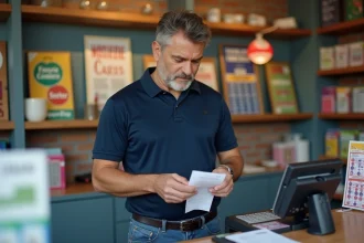 Homme d'âge moyen derrière le comptoir de la boutique