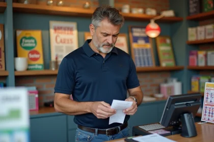 Homme d'âge moyen derrière le comptoir de la boutique