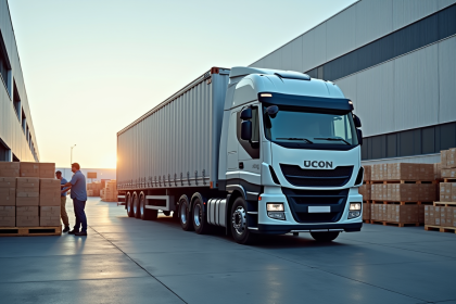 Camion cargo de 16 tonnes dans un centre logistique moderne