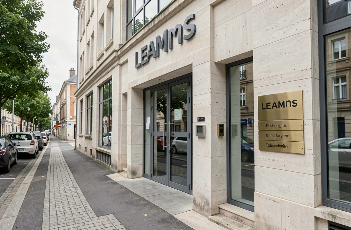 Façade d'un centre d'affaires proposant des services de domiciliation d'entreprise au Mans