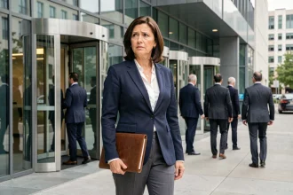 Femme cadre devant un immeuble de bureaux, illustrant une situation de discrimination professionnelle reconnue par les juges selon l'article L1132-1