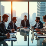 Groupe de professionnels collaborant dans un bureau lumineux
