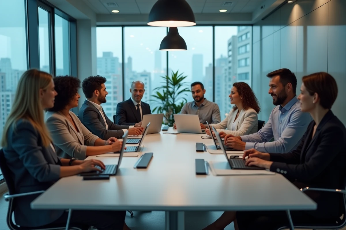 Groupe de professionnels en réunion dans un bureau moderne
