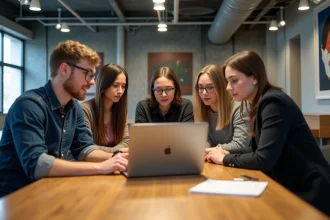 Jeunes professionnels collaborant à Station F