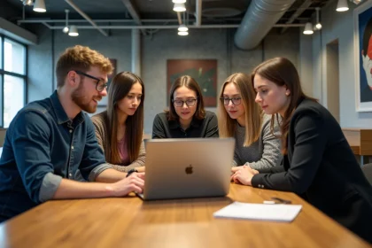 Jeunes professionnels collaborant à Station F