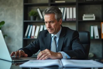 Homme executif en costume dans un bureau moderne