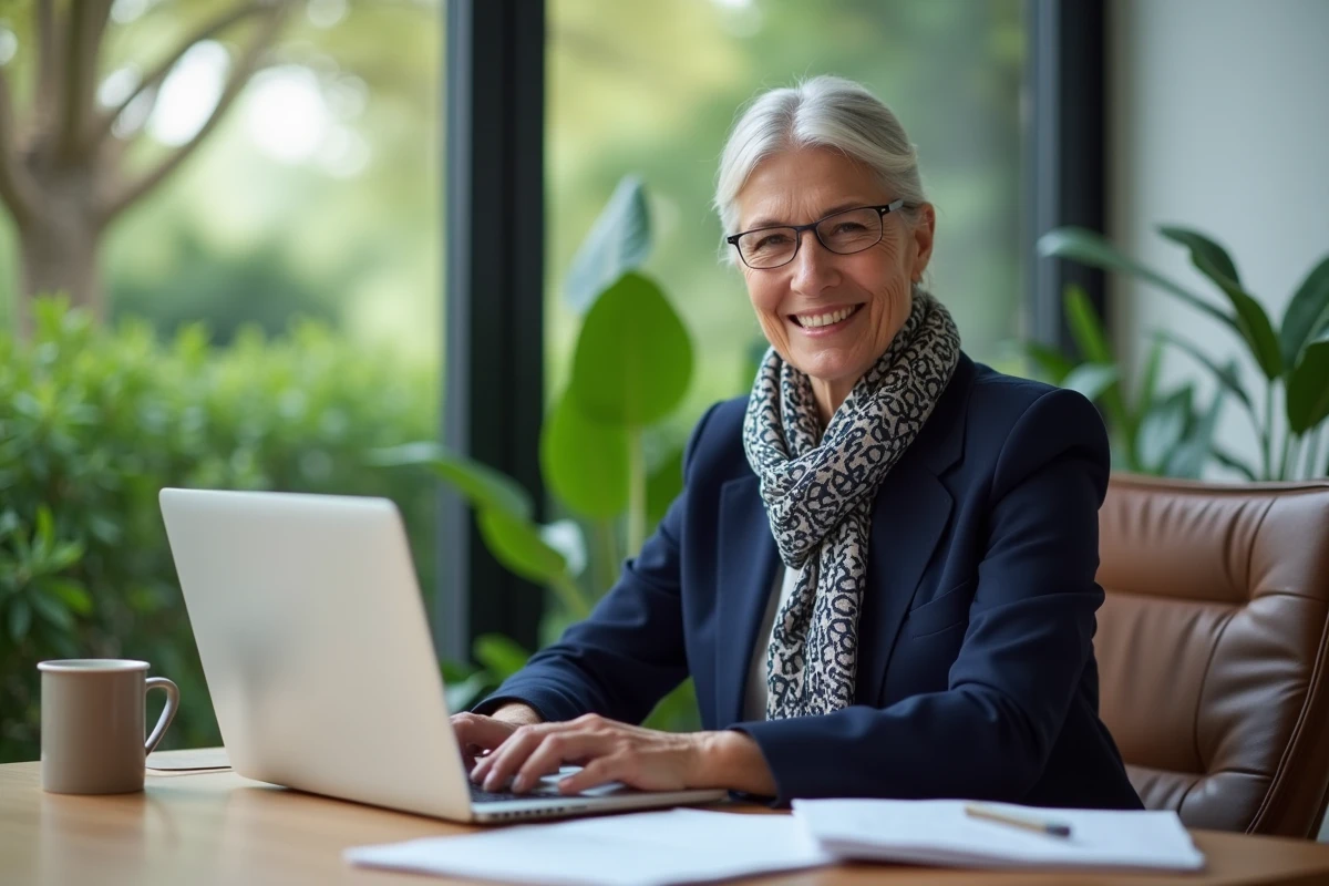 Femme d affaires concentrée sur son ordinateur au bureau