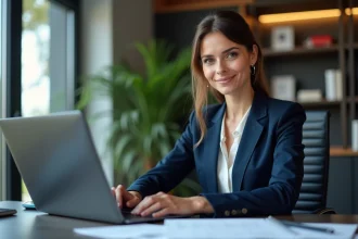 Femme d'affaires en costume dans un bureau moderne
