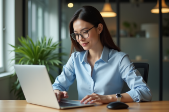 Jeune femme professionnelle travaillant sur une campagne email