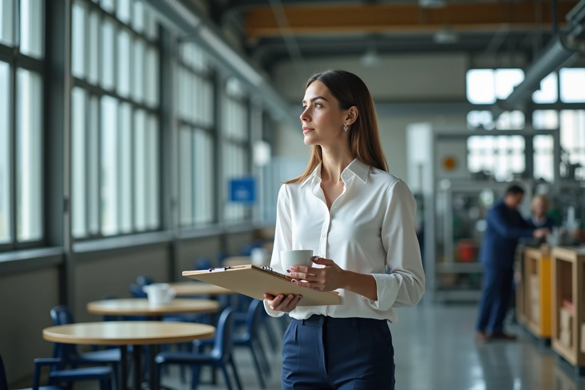 Femme en blouse blanche dans un environnement industriel