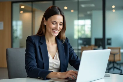 Femme professionnelle au bureau travaillant sur son ordinateur