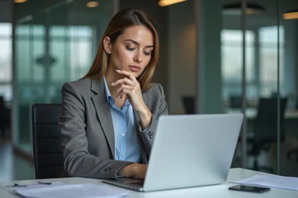 Femme d affaires concentrée sur son ordinateur au bureau