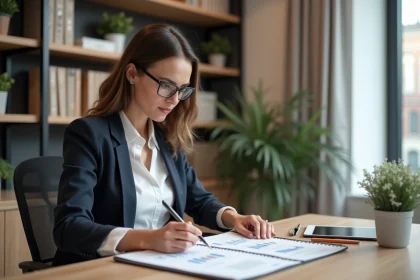 Femme d affaires en réunion dans un bureau moderne
