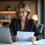 Femme professionnelle en bureau moderne et élégant