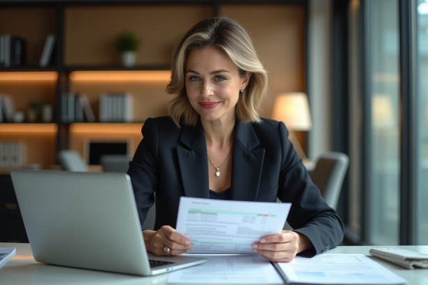 Femme professionnelle en bureau moderne et élégant