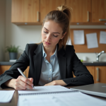 Femme en réunion de planification avec calendrier et documents