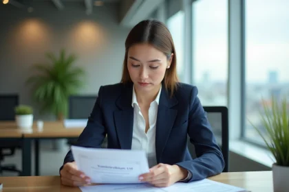 Femme d'affaires en bureau moderne avec documents Tomirvibum