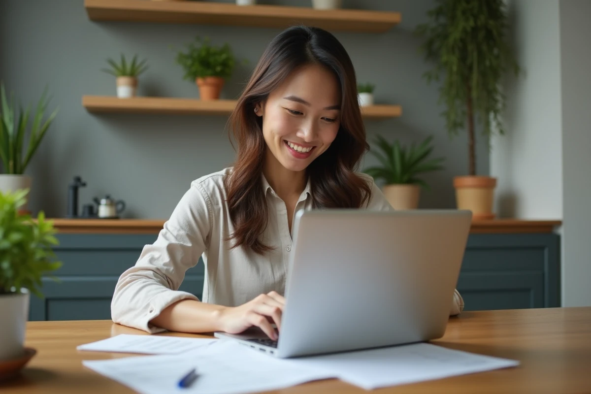 Femme travaillant à domicile sur son ordinateur portable