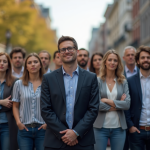Groupe diversifié contrastant statut social en ville