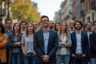 Groupe diversifié contrastant statut social en ville