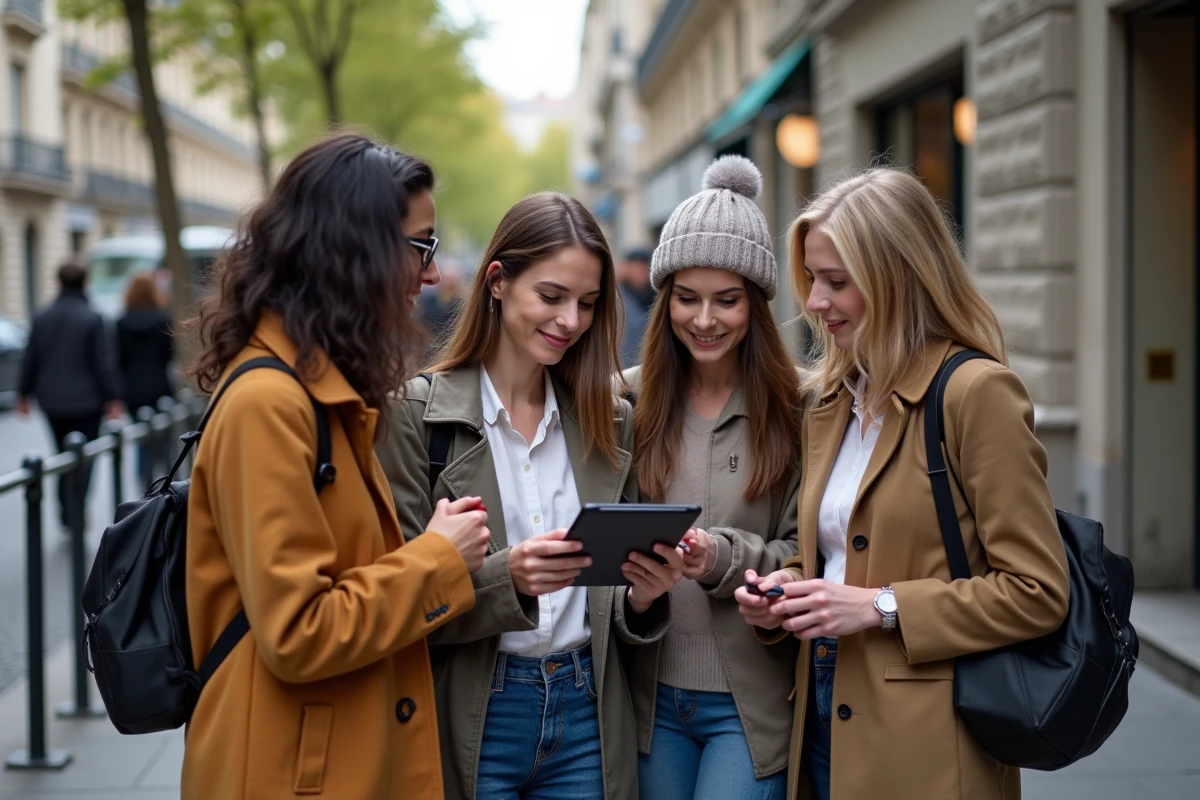 Groupe de personnes discutant dans la rue à Paris
