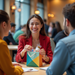Jeunes adultes découvrant un sac de goodies lors d'un événement