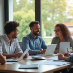 Groupe de professionnels analysant des données marketing en réunion