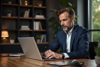 Homme d'affaires en costume regardant un graphique Bitcoin