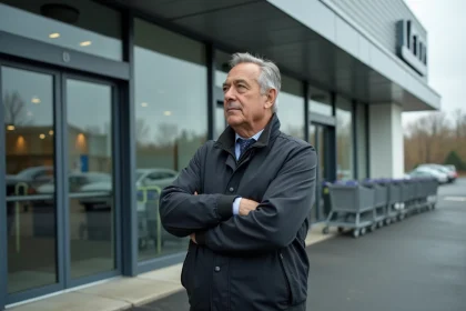 Homme d affaires regardant une vitrine de magasin moderne
