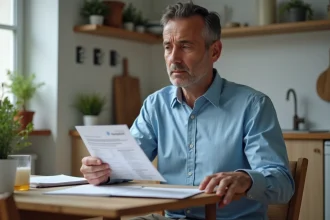 Homme d'âge moyen regardant un document Pôle emploi