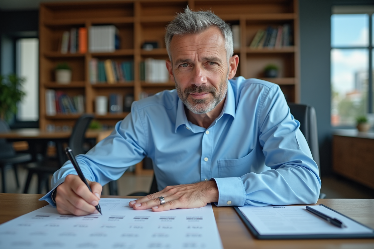 Homme d'âge moyen planifiant avec calendrier dans un bureau