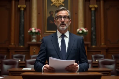 Homme politique en costume navy au parlement français