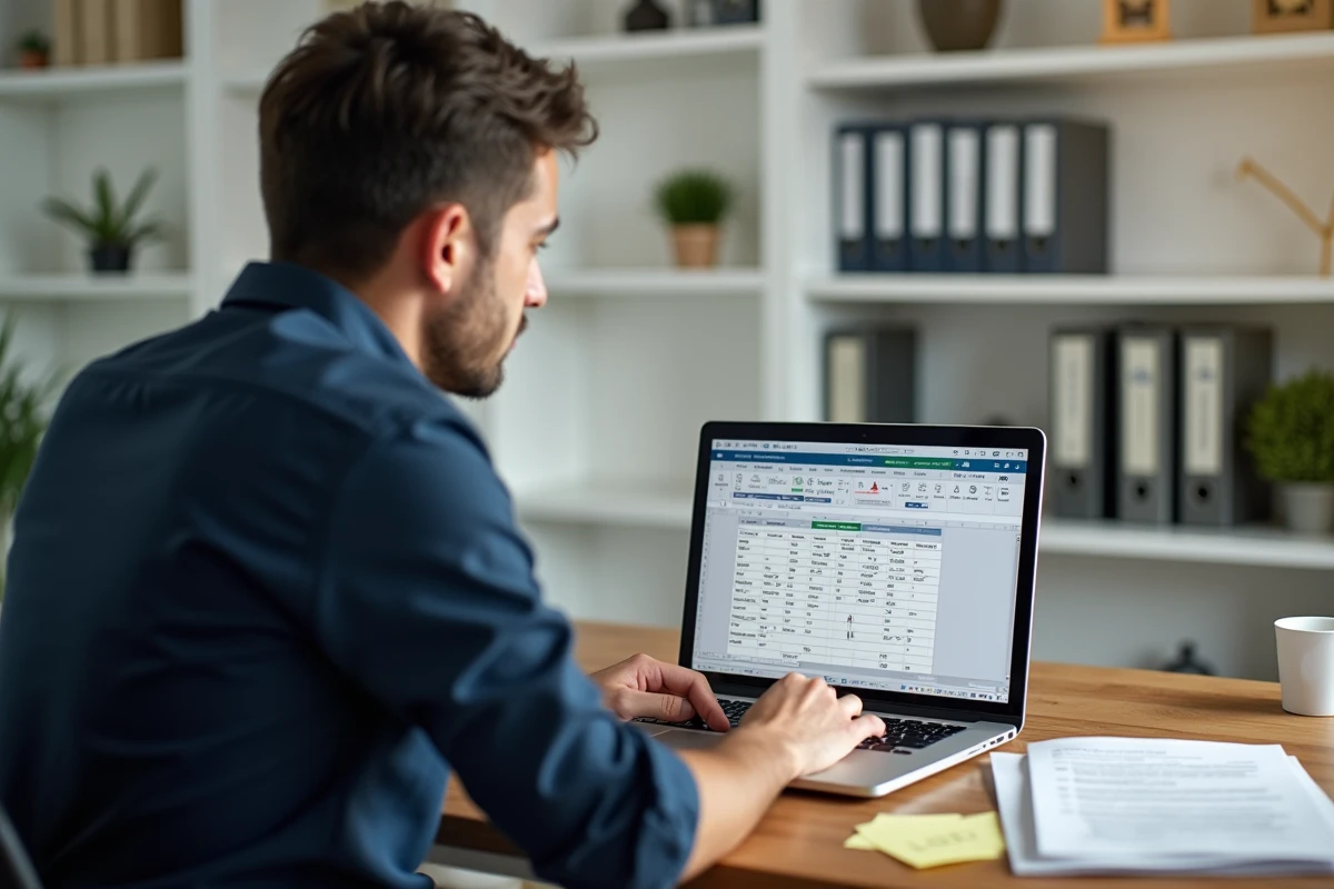 Homme en télétravail calculant le nombre de jours travaillés 2026 sur un tableur avec son contrat de travail