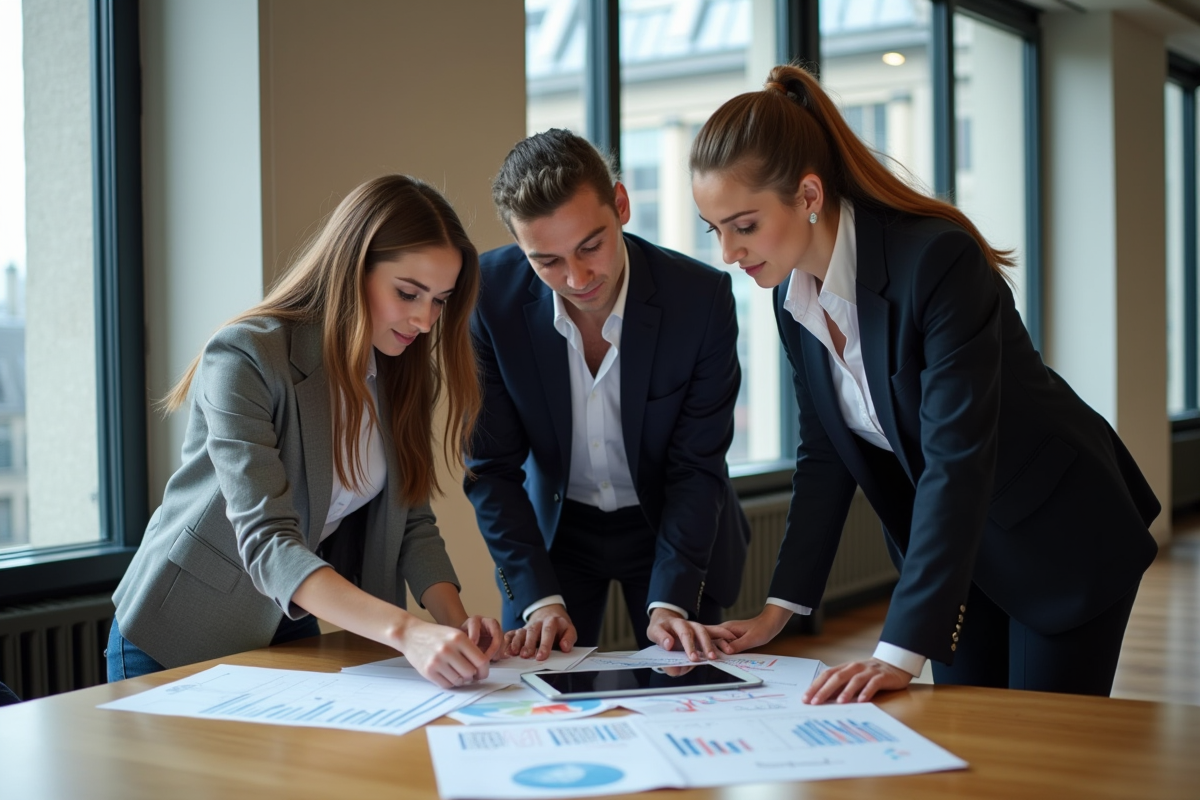 Groupe de jeunes professionnels dans un bureau moderne à Paris
