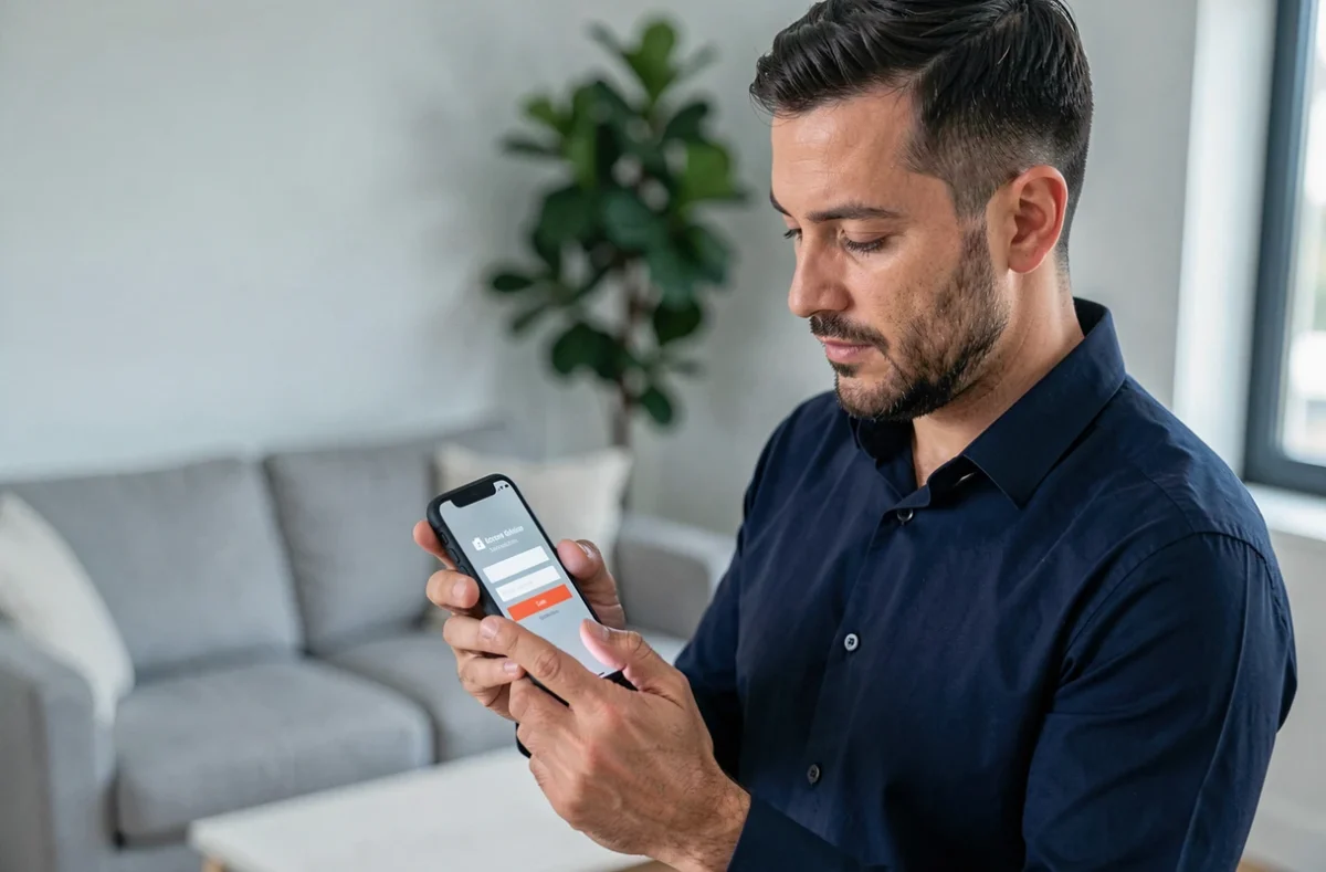 Homme consultant le portail client Orange sur smartphone avec validation en deux étapes