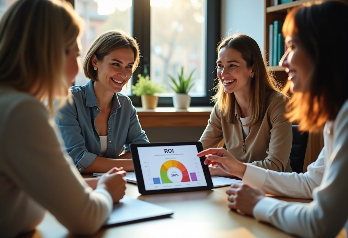 Groupe de professionnels discutant autour d