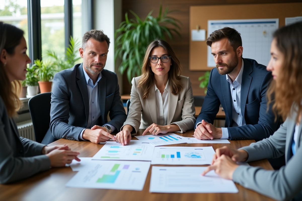 Groupe de professionnels discutant autour d