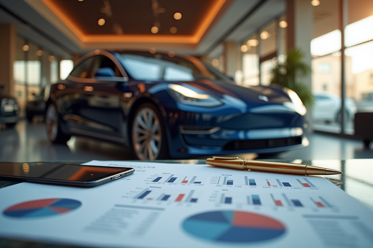 Voiture électrique Tesla Model S dans un showroom luxe