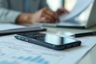 Smartphone sur un bureau moderne avec documents légaux
