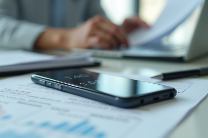 Smartphone sur un bureau moderne avec documents légaux