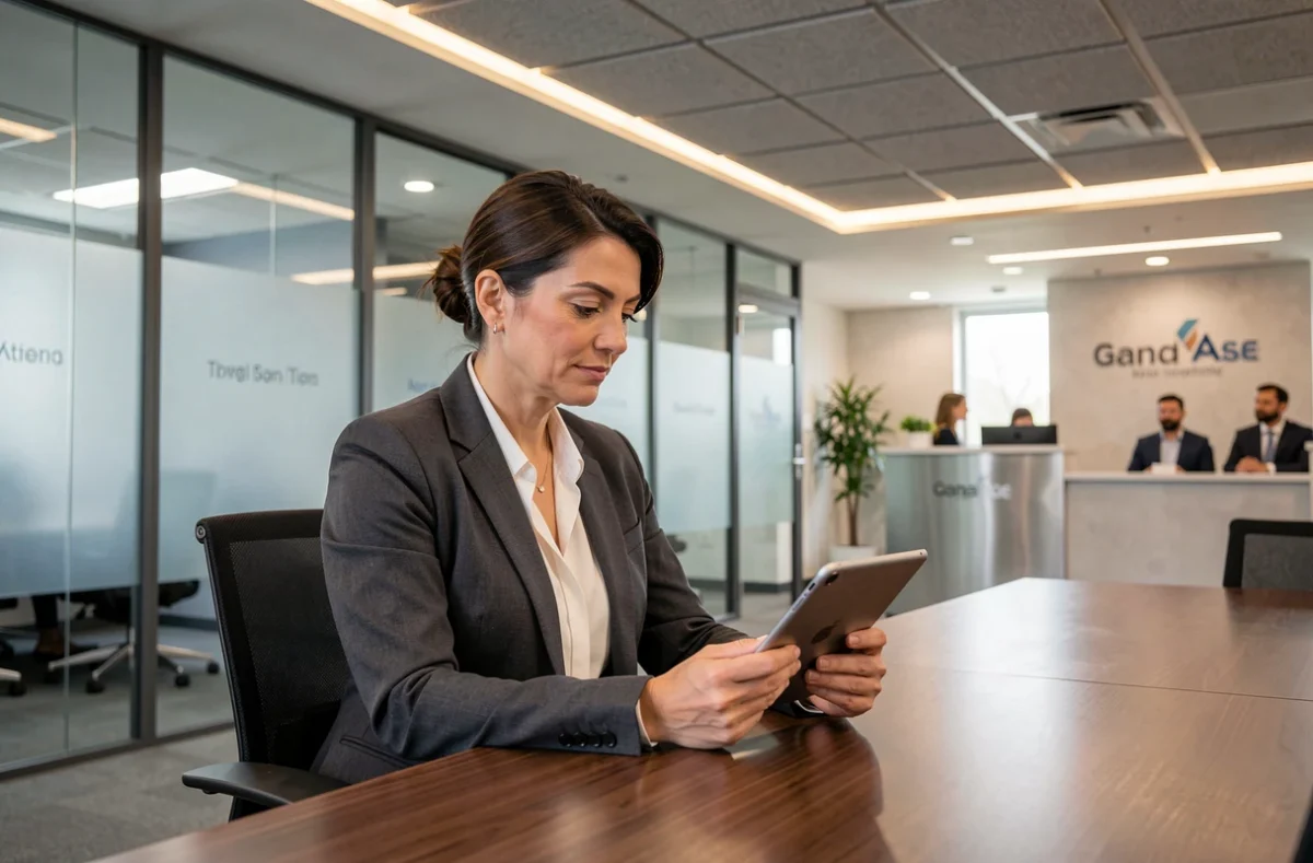 Femme cadre travaillant dans Wellio Bordeaux, un espace de coworking premium aux bureaux privatifs en verre dépoli et au mobilier haut de gamme